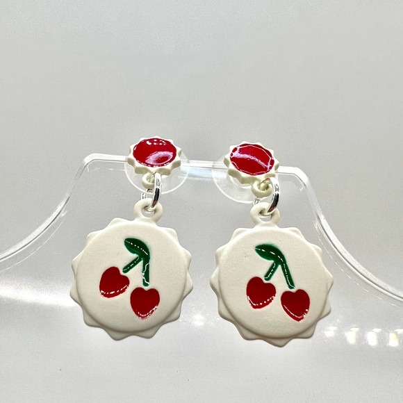 Cherry Earrings - Fruit Earrings - Teacher Earrings - Dangle Earrings - Picture 4 of 9
